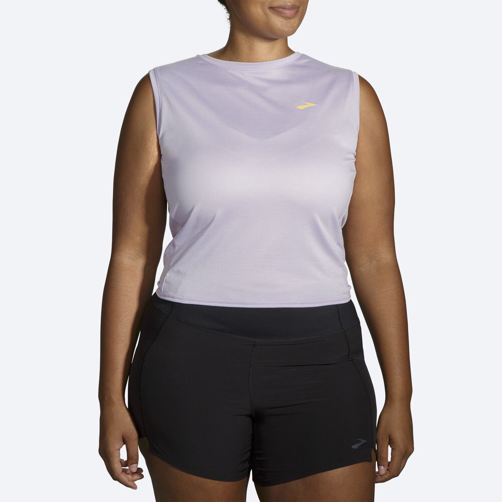 Camiseta Brooks Run Within Sleeveless Mujer Moradas Gris Rayadas | Ecuador-69348