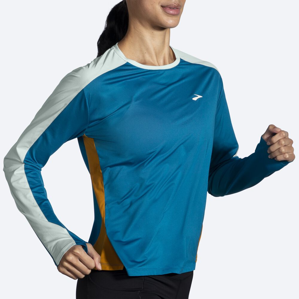 Camiseta Brooks Sprint Free Long Sleeve 2.0 Mujer Azules | Ecuador-68314