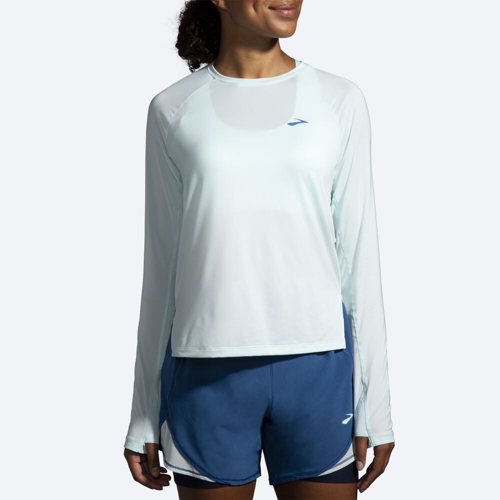 Camiseta Brooks Sprint Free Long Sleeve Mujer Azules | Ecuador-82546