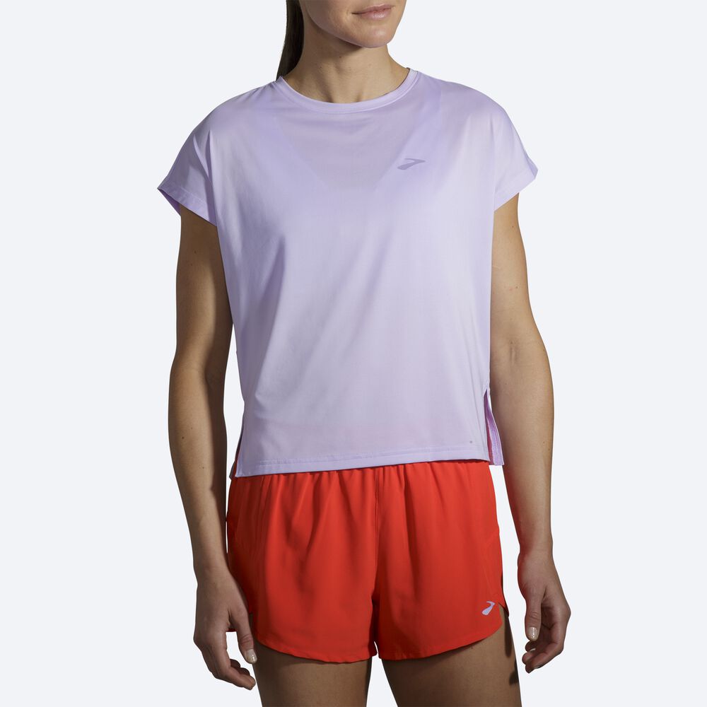 Camiseta Brooks Sprint Free Short Sleeve Mujer Moradas Gris | Ecuador-54938