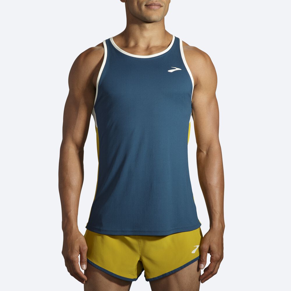 Camiseta Tirantes Brooks Atmosphere Singlet Hombre Indigo/Naranjas | Ecuador-35216