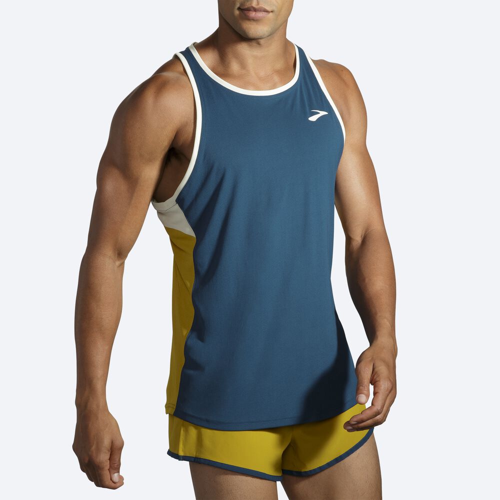 Camiseta Tirantes Brooks Atmosphere Singlet Hombre Indigo/Naranjas | Ecuador-35216