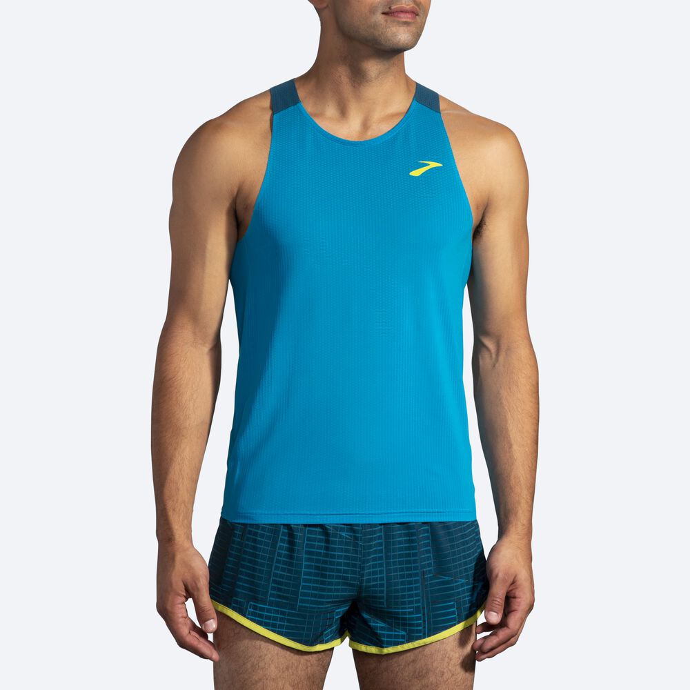 Camiseta Tirantes Brooks Atmosphere Singlet Hombre Azules/Verde Oscuro | Ecuador-45021