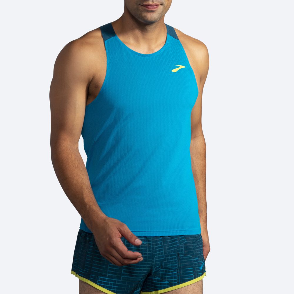 Camiseta Tirantes Brooks Atmosphere Singlet Hombre Azules/Verde Oscuro | Ecuador-45021