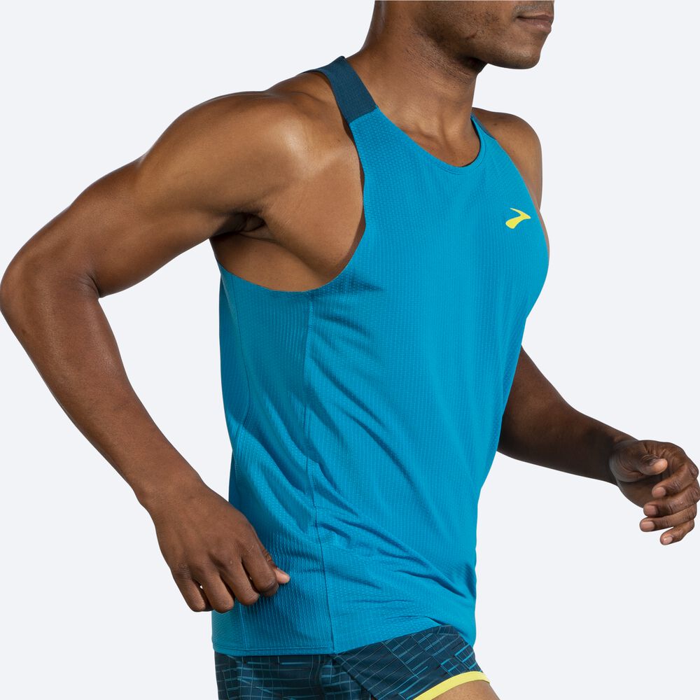 Camiseta Tirantes Brooks Atmosphere Singlet Hombre Azules/Verde Oscuro | Ecuador-45021