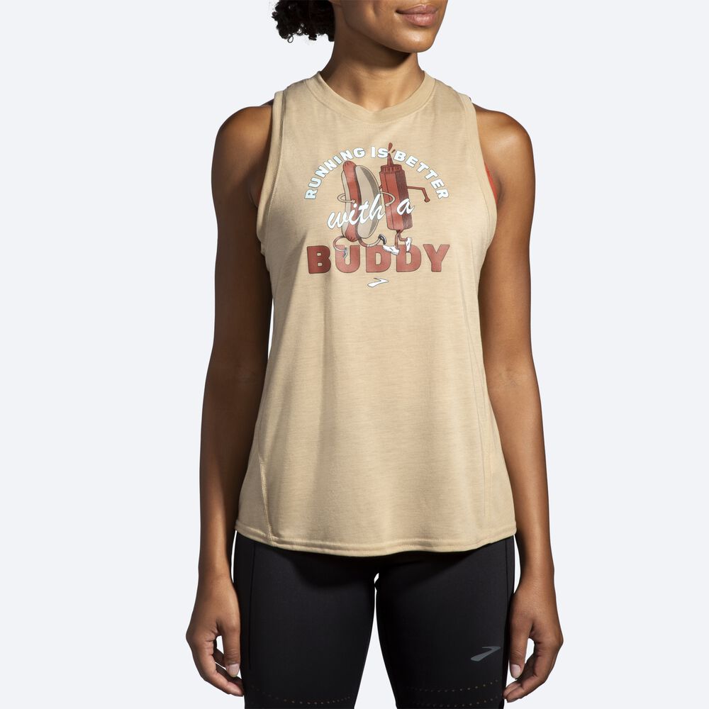 Camiseta Tirantes Brooks Distance Estampadas Mujer Beige | Ecuador-15038