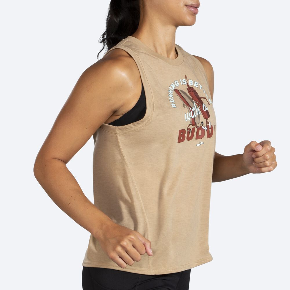 Camiseta Tirantes Brooks Distance Estampadas Mujer Beige | Ecuador-15038