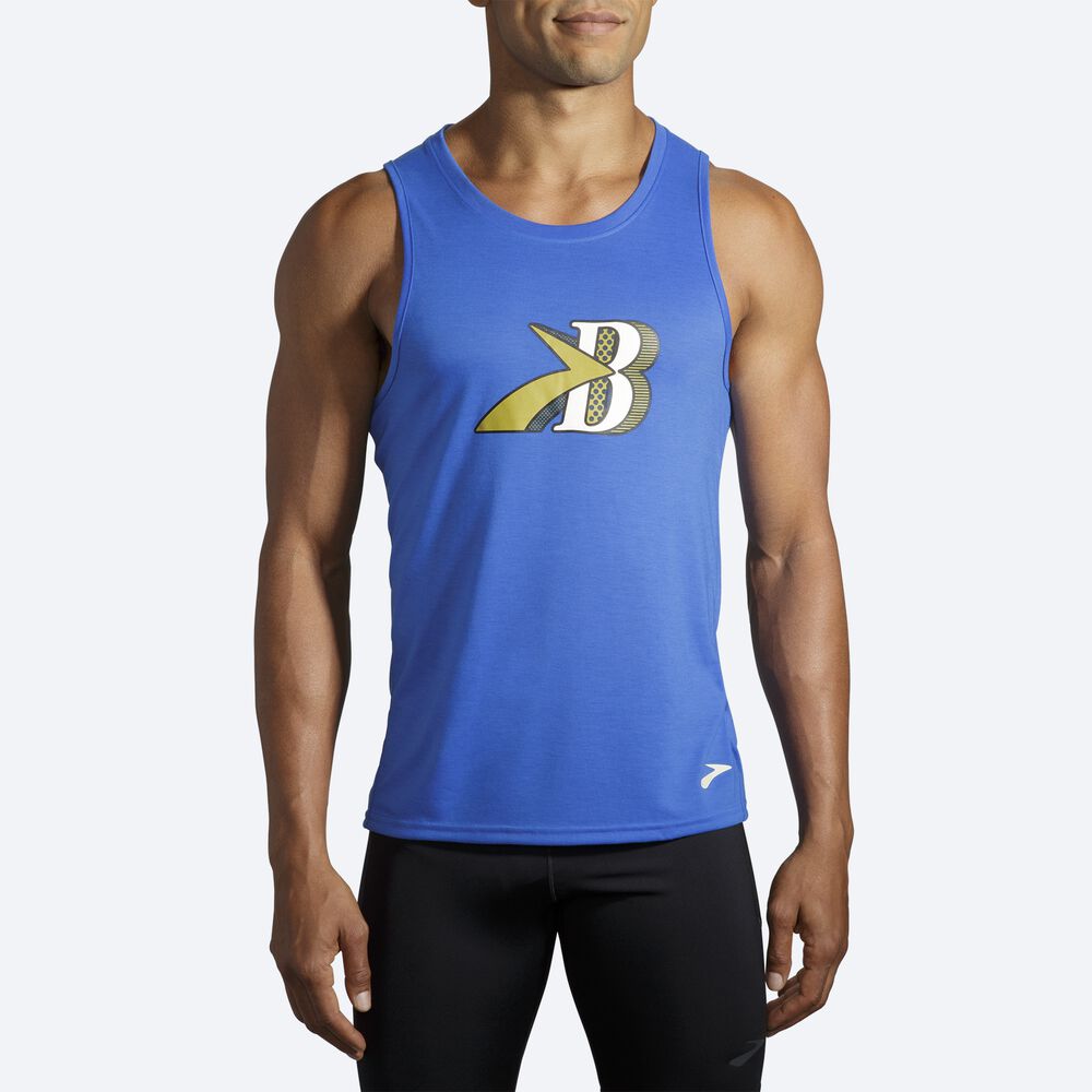 Camiseta Tirantes Brooks Distance Estampadas Hombre Azules | Ecuador-19845