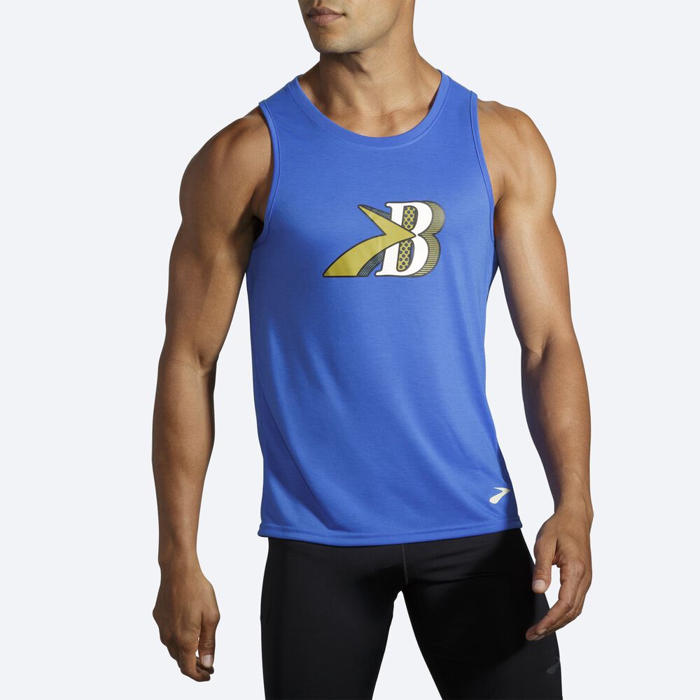 Camiseta Tirantes Brooks Distance Estampadas Hombre Azules | Ecuador-19845