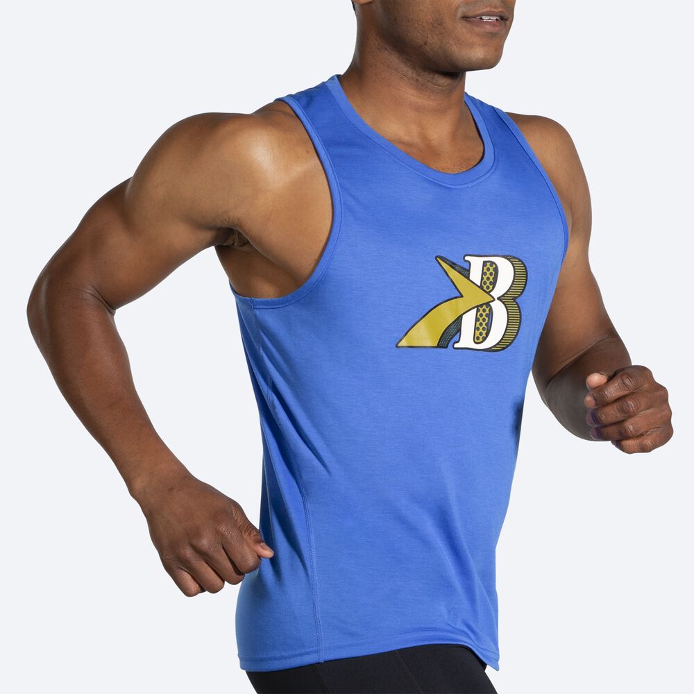 Camiseta Tirantes Brooks Distance Estampadas Hombre Azules | Ecuador-19845