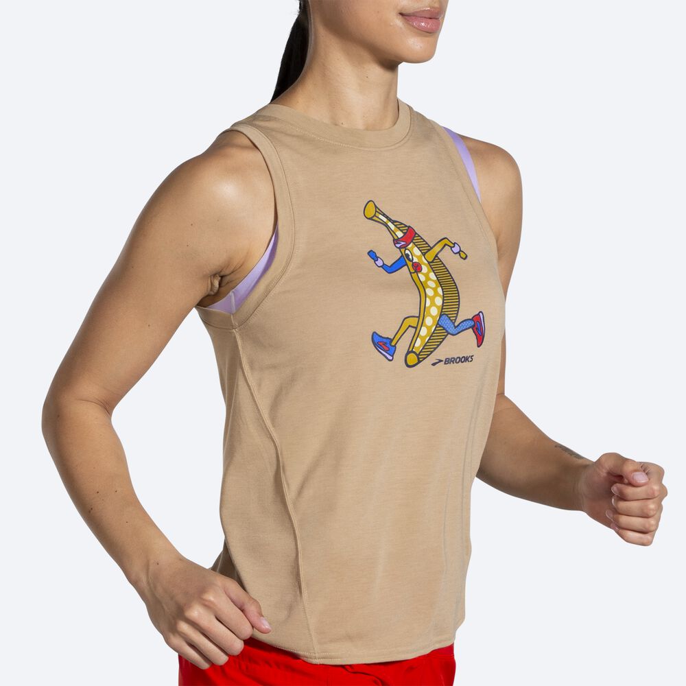 Camiseta Tirantes Brooks Distance Estampadas Mujer Beige | Ecuador-20574