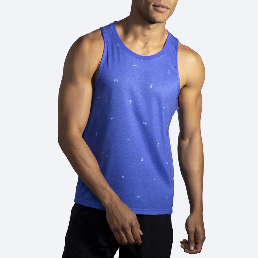 Camiseta Tirantes Brooks Distance Estampadas Hombre Azules | Ecuador-27849