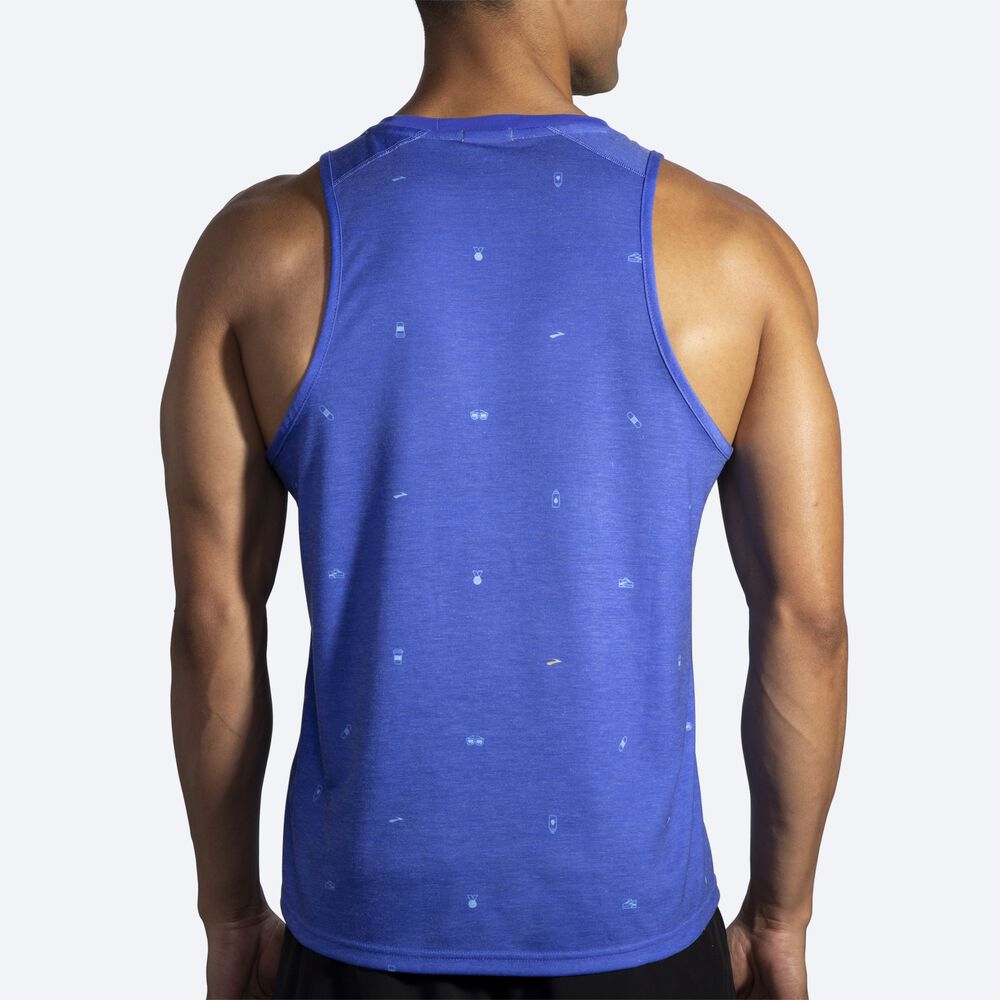 Camiseta Tirantes Brooks Distance Estampadas Hombre Azules | Ecuador-27849