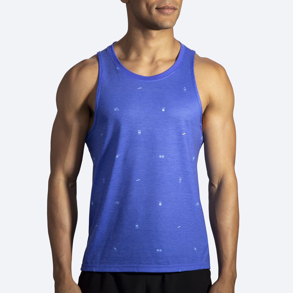 Camiseta Tirantes Brooks Distance Estampadas Hombre Azules | Ecuador-27849