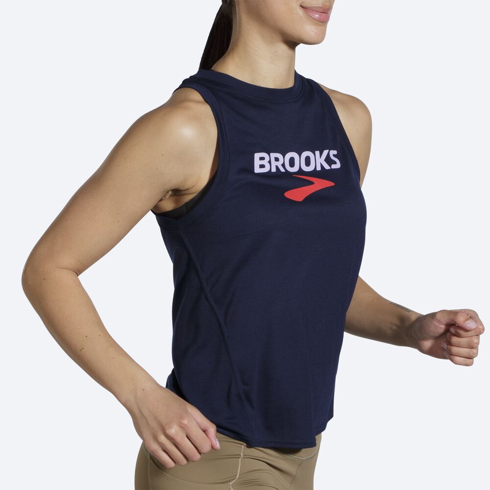 Camiseta Tirantes Brooks Distance Estampadas Mujer Azul Marino | Ecuador-29571