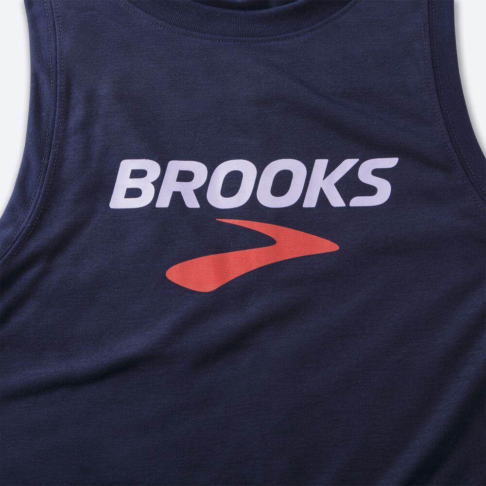 Camiseta Tirantes Brooks Distance Estampadas Mujer Azul Marino | Ecuador-29571