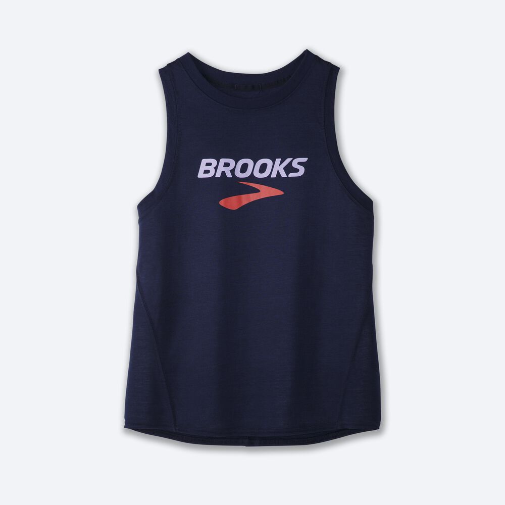 Camiseta Tirantes Brooks Distance Estampadas Mujer Azul Marino | Ecuador-29571