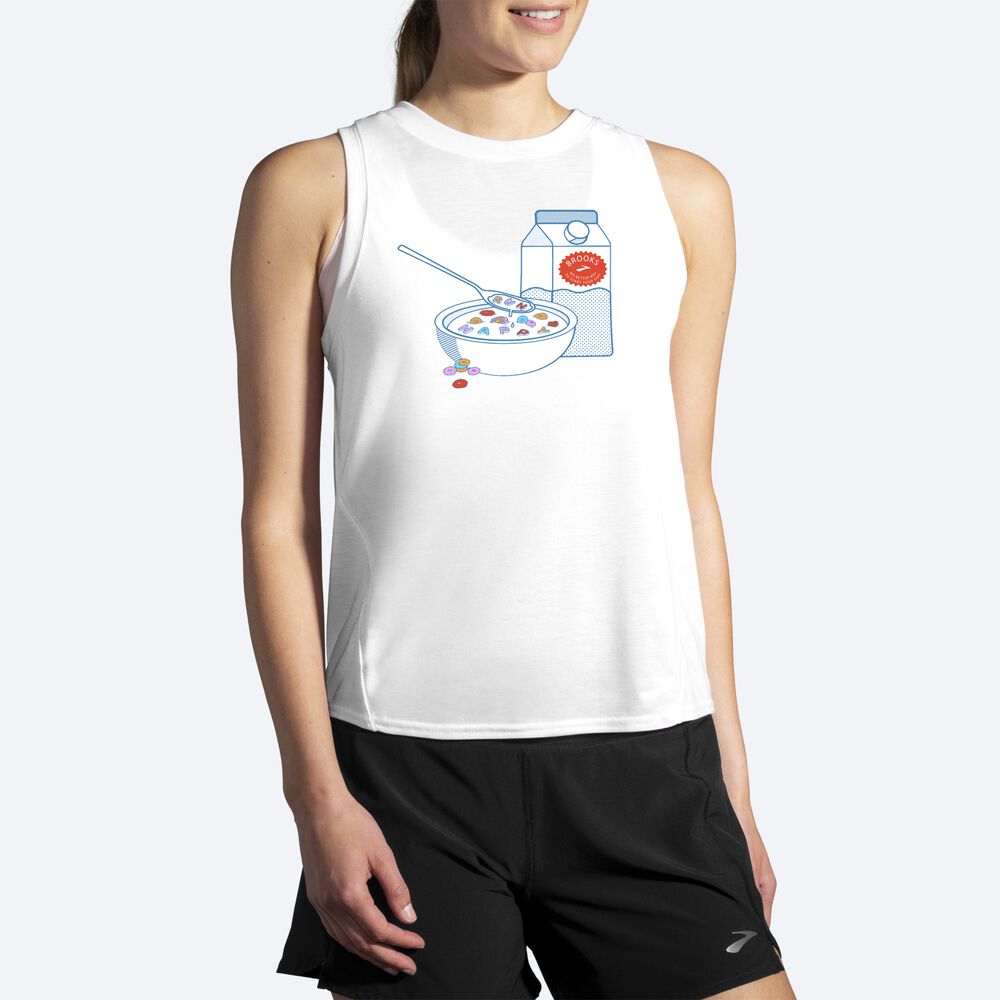 Camiseta Tirantes Brooks Distance Estampadas Mujer Blancas | Ecuador-40817