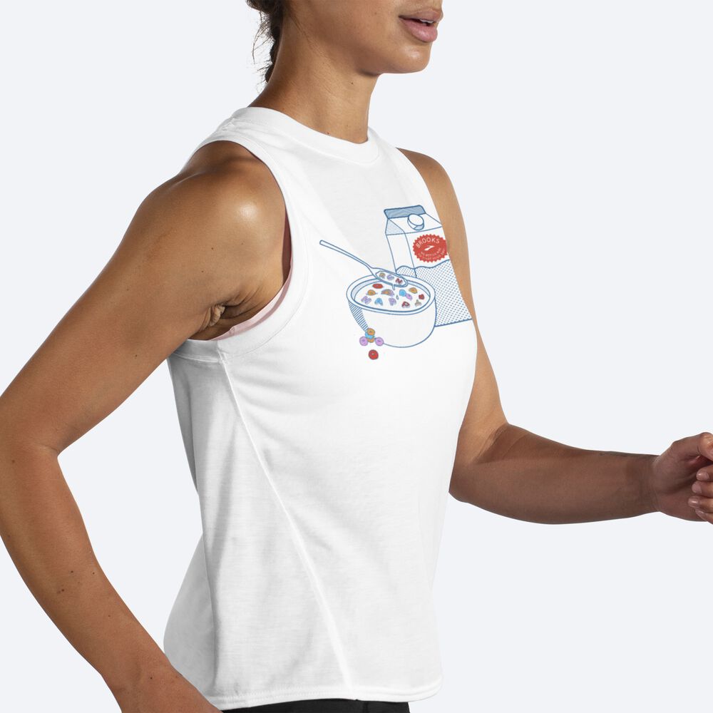 Camiseta Tirantes Brooks Distance Estampadas Mujer Blancas | Ecuador-40817