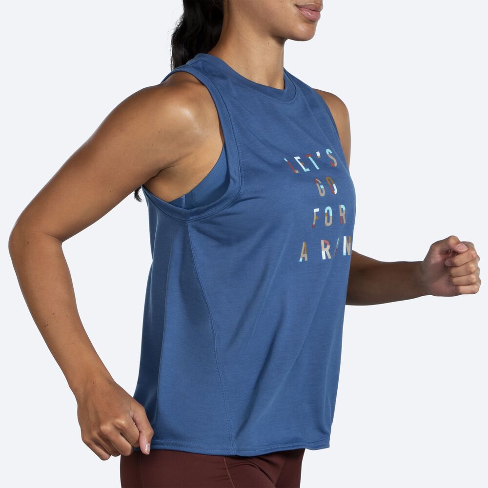 Camiseta Tirantes Brooks Distance Estampadas Mujer Azules Gris | Ecuador-50129