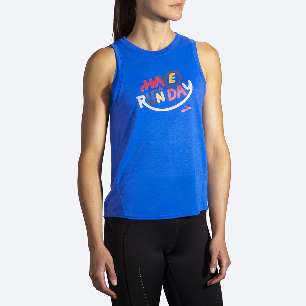 Camiseta Tirantes Brooks Distance Estampadas Mujer Azules | Ecuador-50429