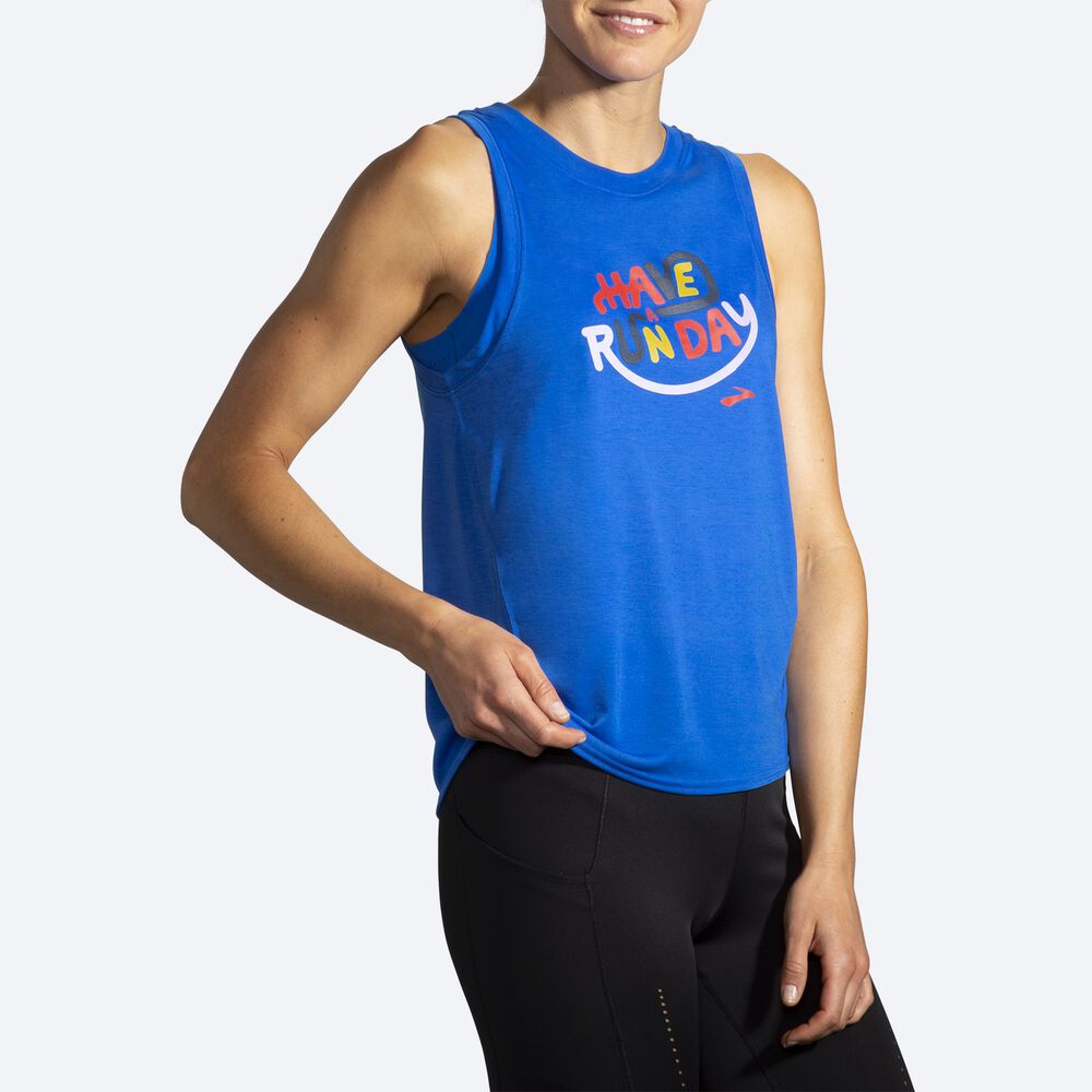 Camiseta Tirantes Brooks Distance Estampadas Mujer Azules | Ecuador-50429