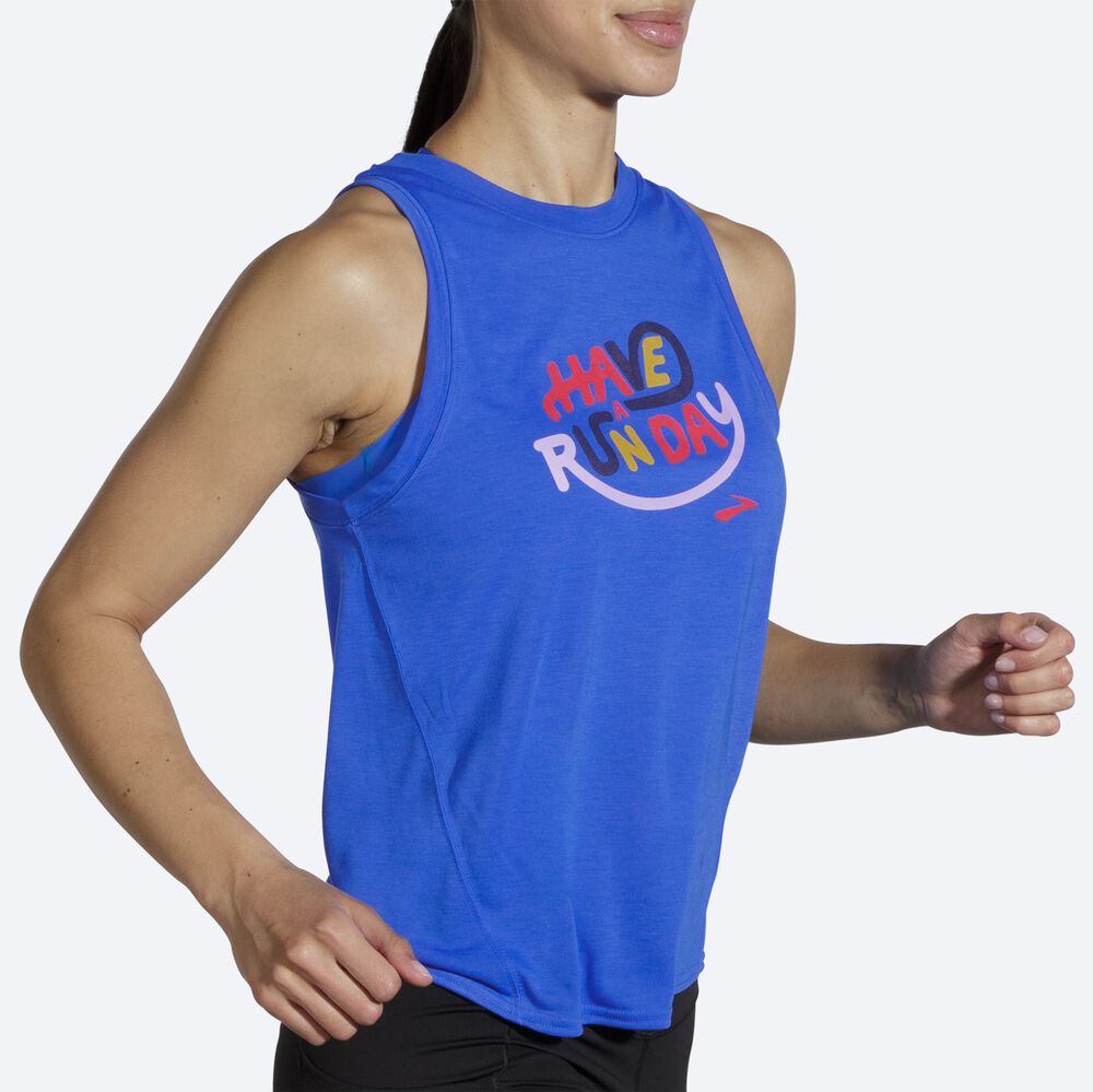 Camiseta Tirantes Brooks Distance Estampadas Mujer Azules | Ecuador-50429