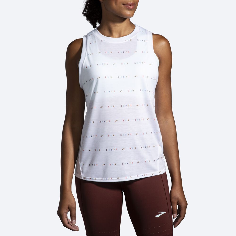 Camiseta Tirantes Brooks Distance Estampadas Mujer Blancas | Ecuador-60795