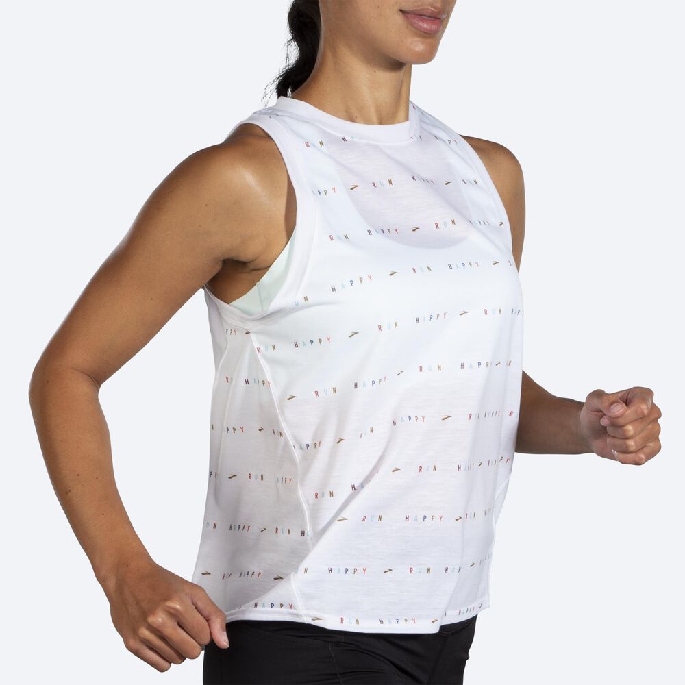 Camiseta Tirantes Brooks Distance Estampadas Mujer Blancas | Ecuador-60795