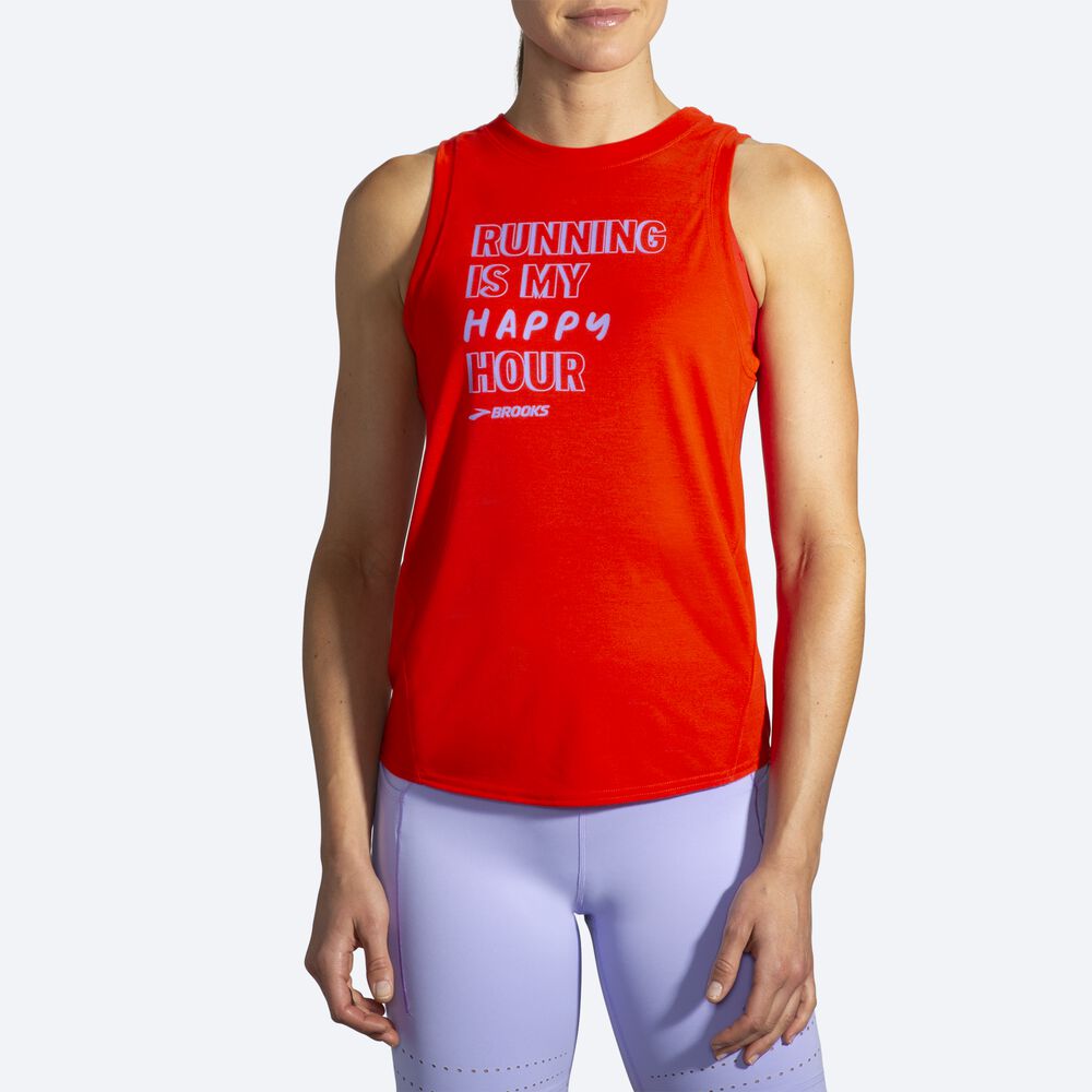 Camiseta Tirantes Brooks Distance Estampadas Mujer Rojas | Ecuador-85490