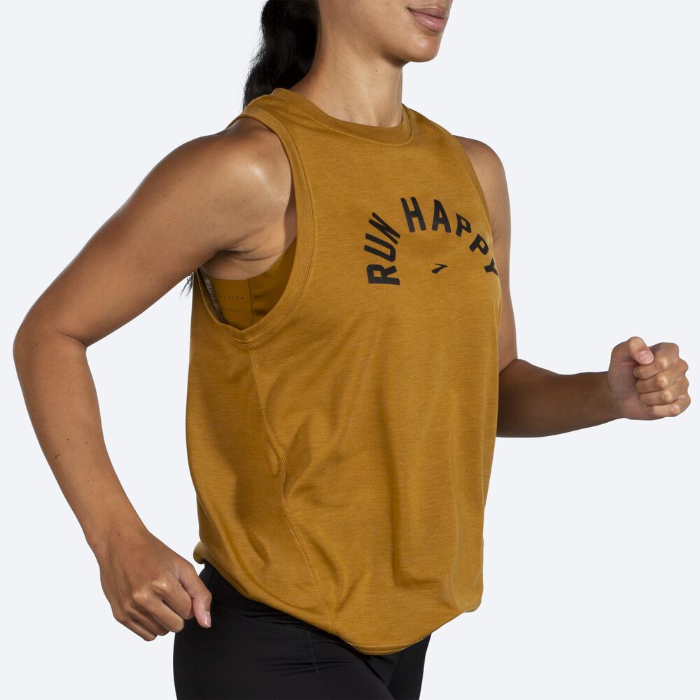 Camiseta Tirantes Brooks Distance Estampadas Mujer Verde Oliva | Ecuador-86957