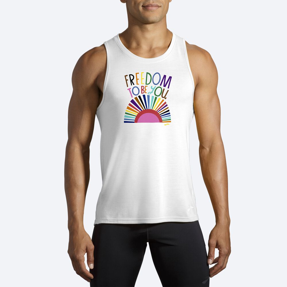 Camiseta Tirantes Brooks Distance Estampadas Hombre Blancas | Ecuador-91460