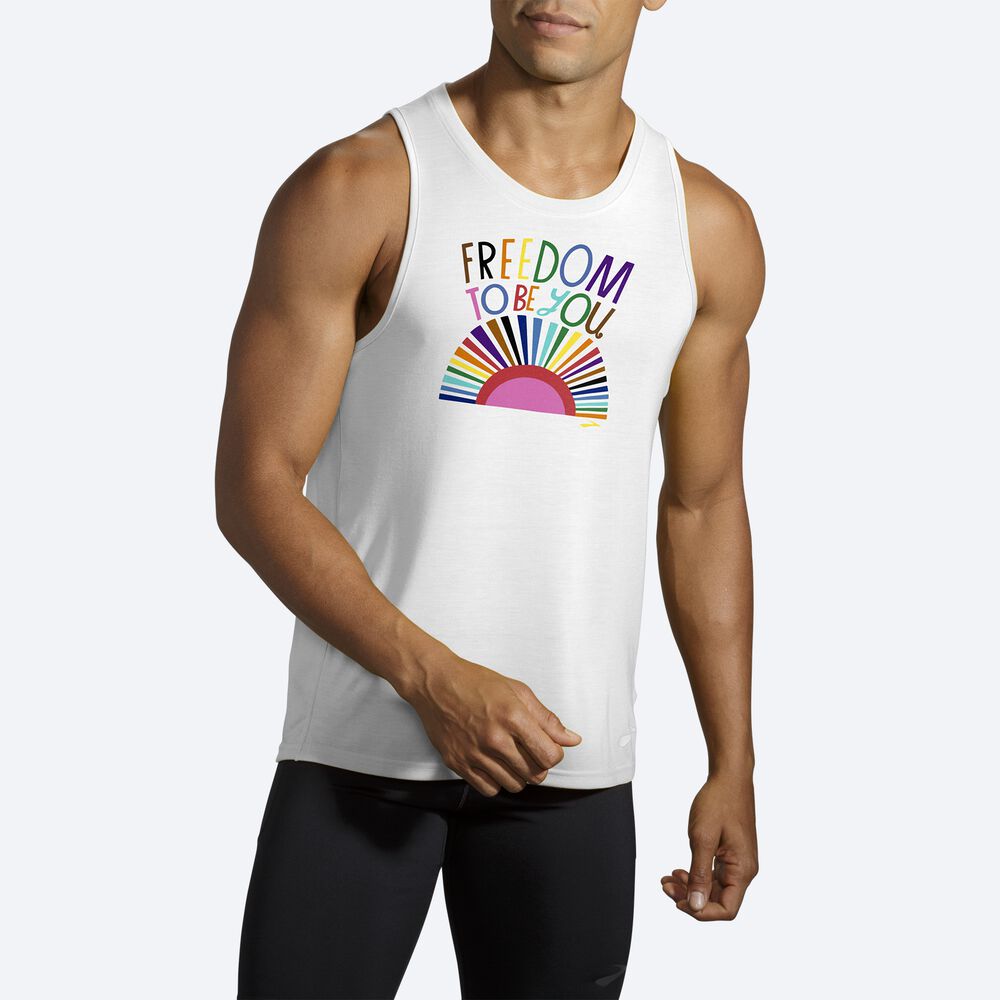 Camiseta Tirantes Brooks Distance Estampadas Hombre Blancas | Ecuador-91460