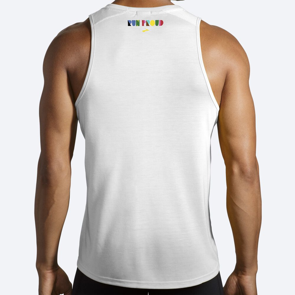 Camiseta Tirantes Brooks Distance Estampadas Hombre Blancas | Ecuador-91460