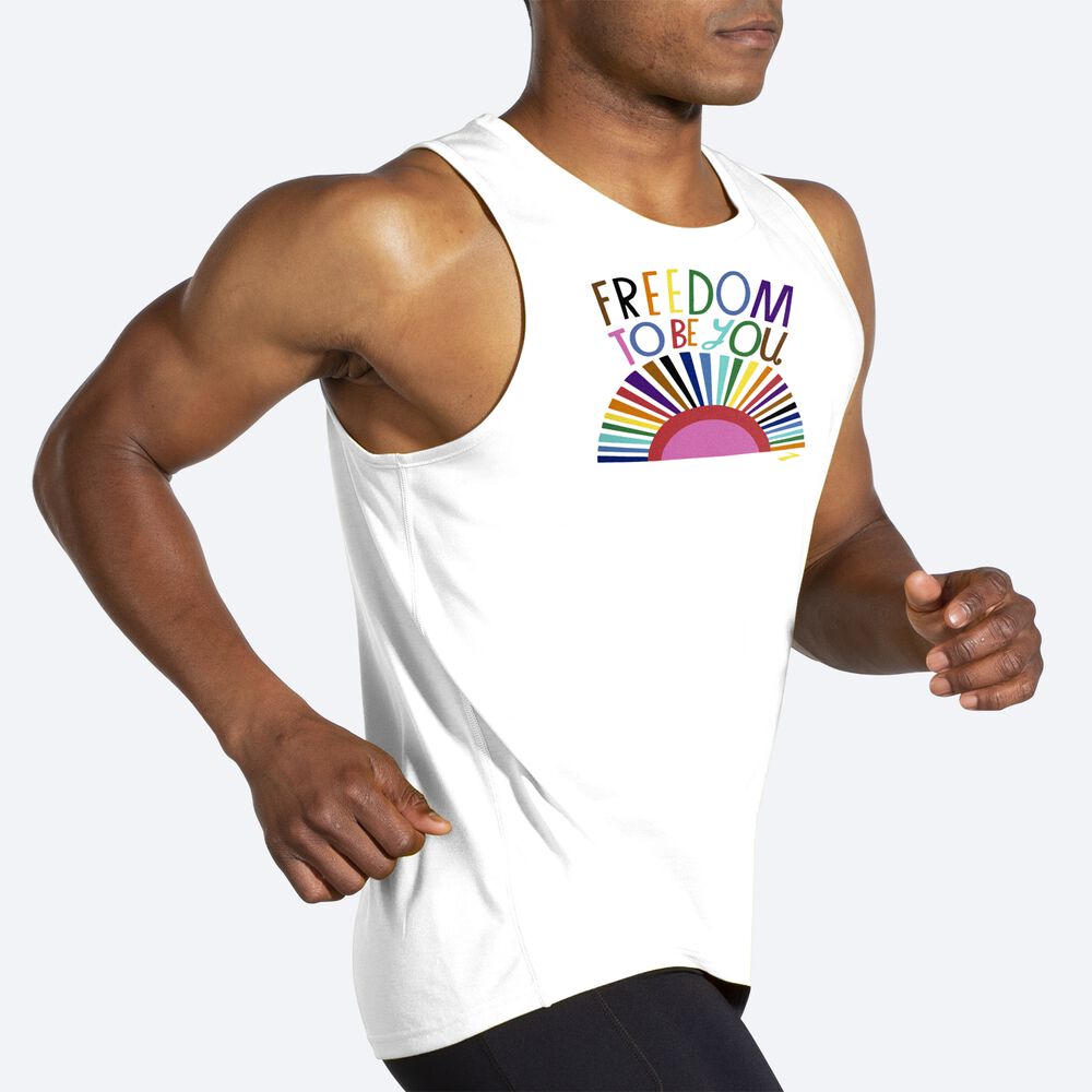 Camiseta Tirantes Brooks Distance Estampadas Hombre Blancas | Ecuador-91460