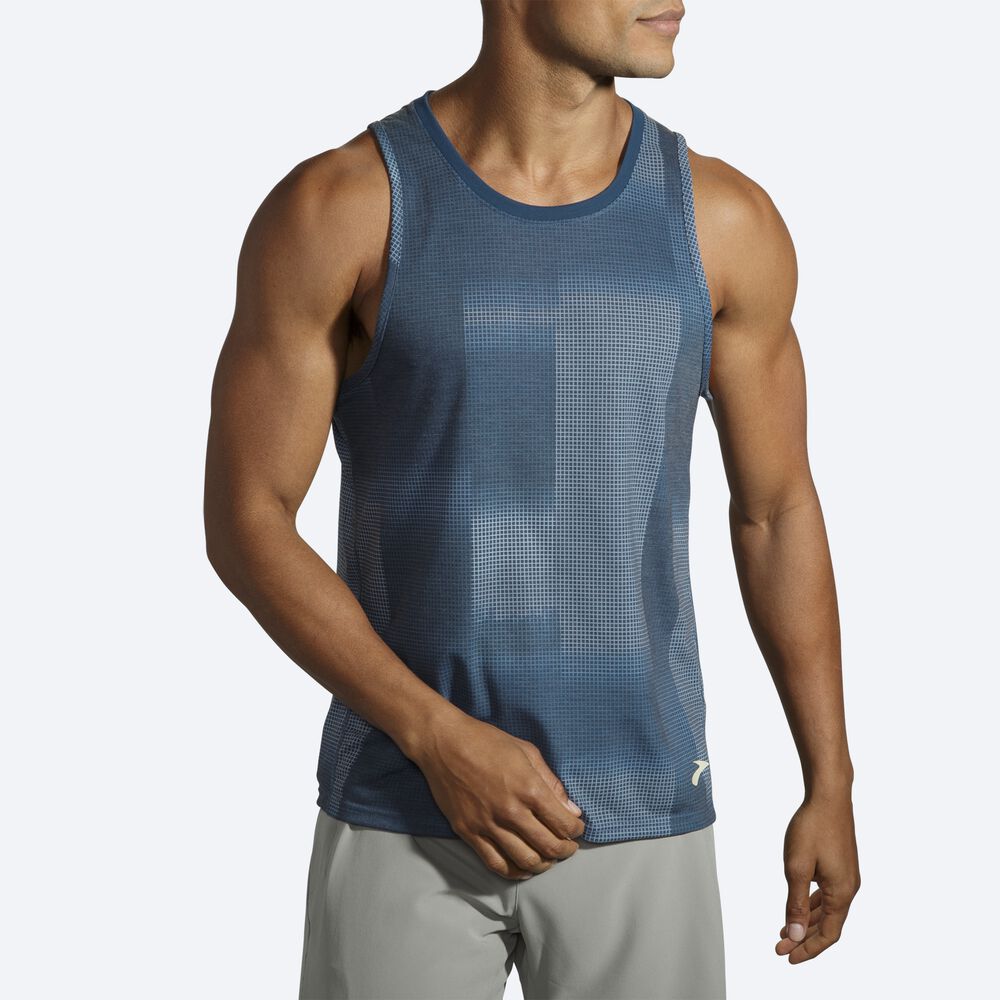 Camiseta Tirantes Brooks Distance Estampadas Hombre Indigo | Ecuador-97031