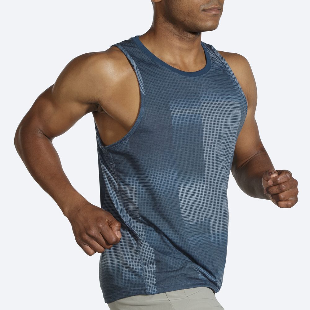 Camiseta Tirantes Brooks Distance Estampadas Hombre Indigo | Ecuador-97031