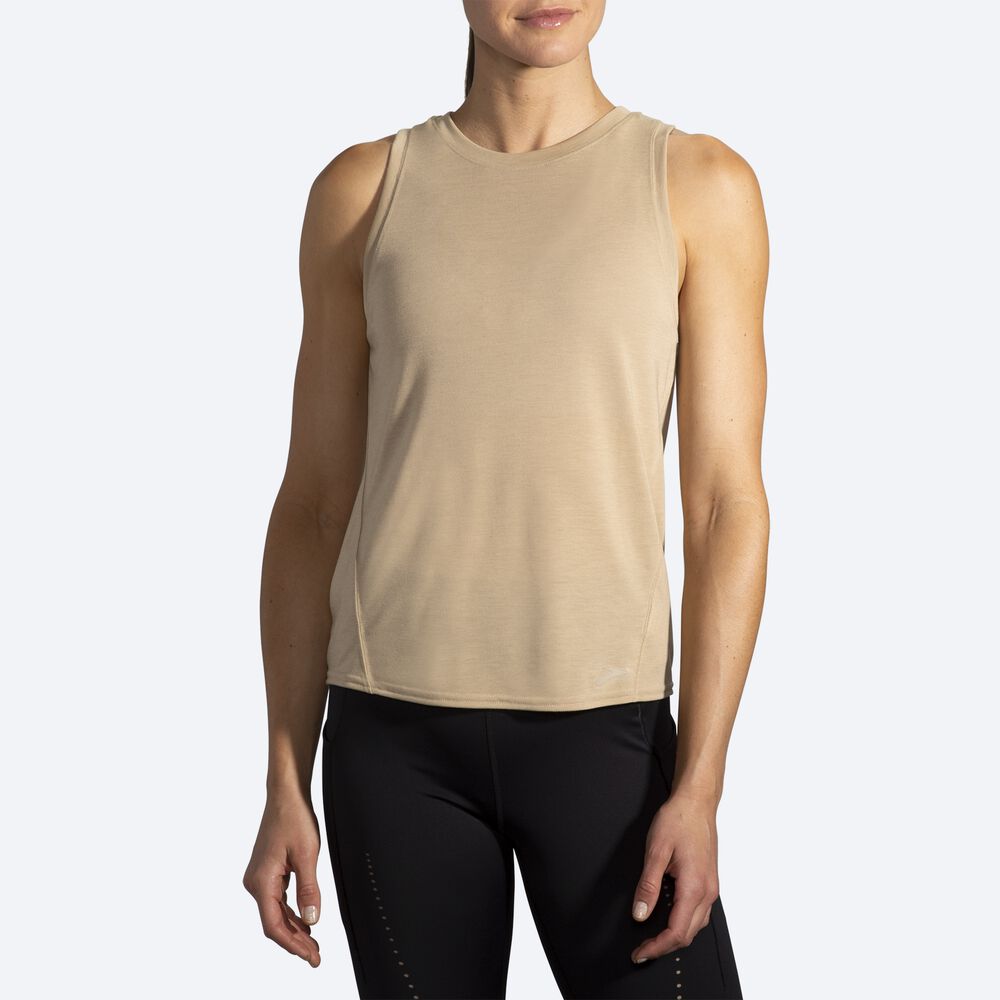 Camiseta Tirantes Brooks Distance Mujer Beige | Ecuador-50361