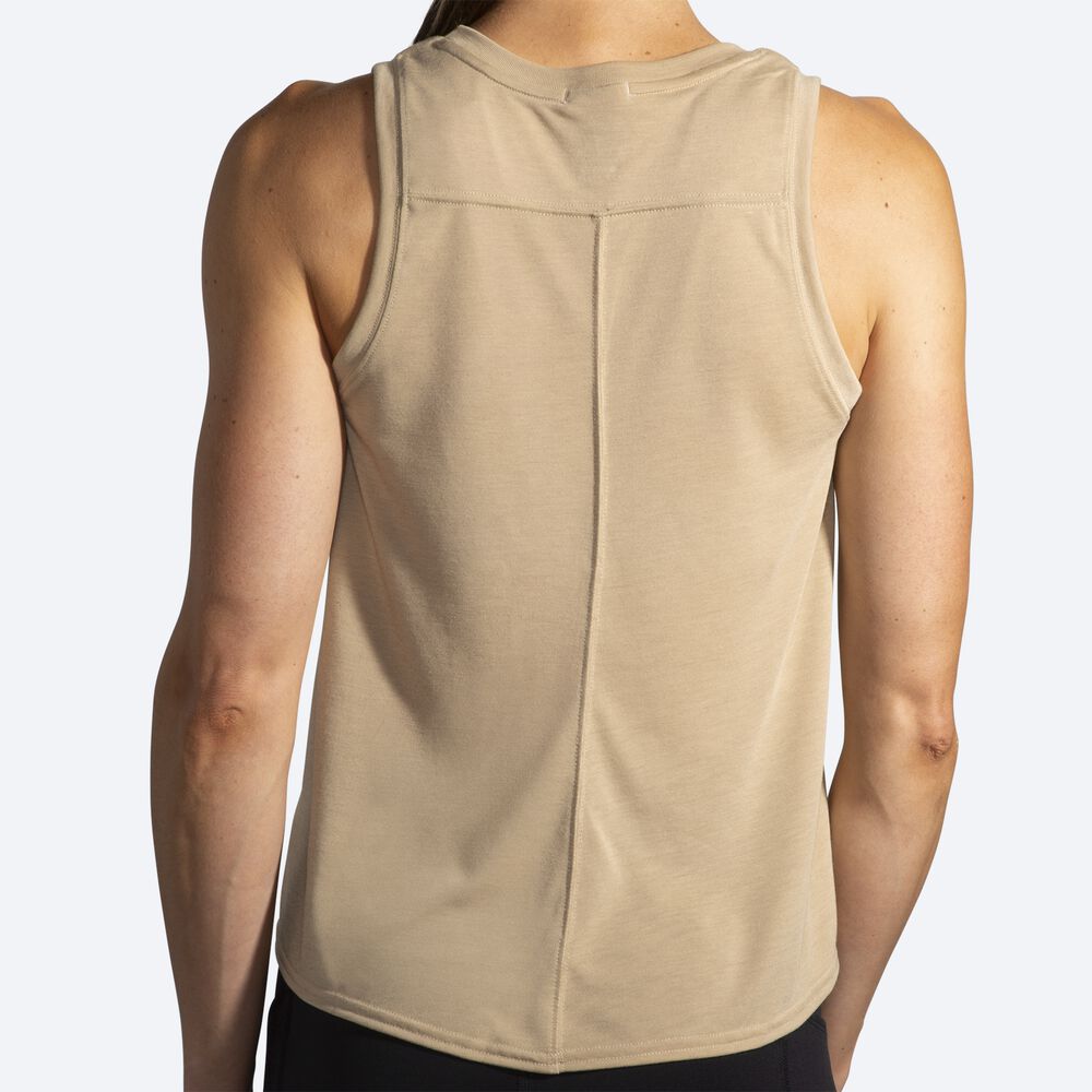 Camiseta Tirantes Brooks Distance Mujer Beige | Ecuador-50361