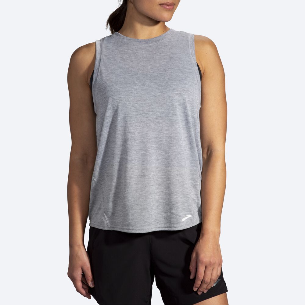 Camiseta Tirantes Brooks Distance Mujer Gris | Ecuador-84370