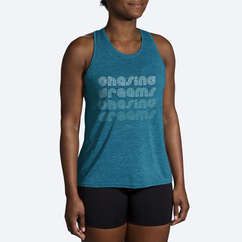 Camiseta Tirantes Brooks Distance Tank 2.0 Mujer Azules | Ecuador-56824