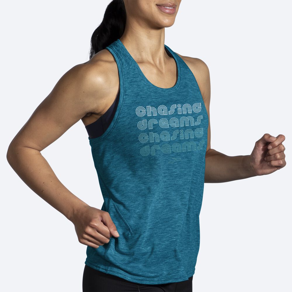 Camiseta Tirantes Brooks Distance Tank 2.0 Mujer Azules | Ecuador-56824