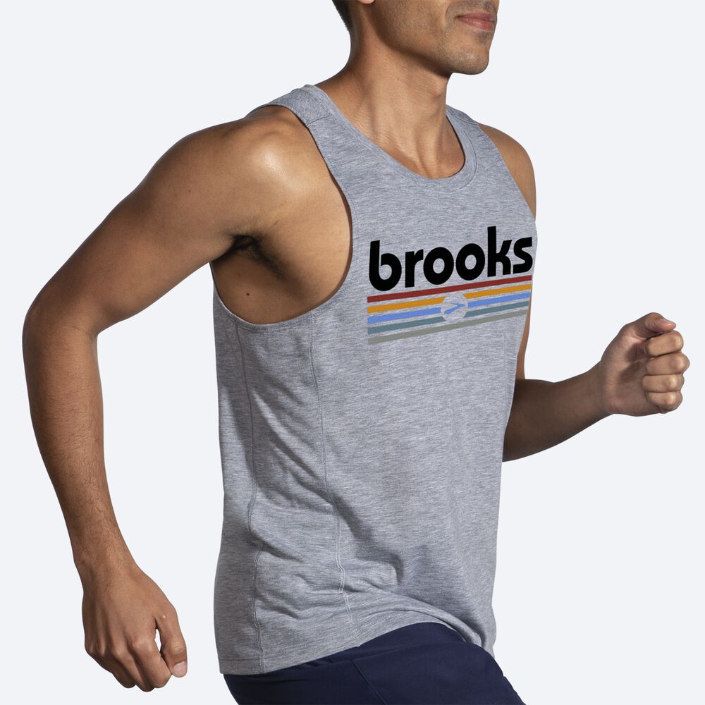 Camiseta Tirantes Brooks Distance Tank 2.0 Hombre Gris/Rayadas | Ecuador-82469