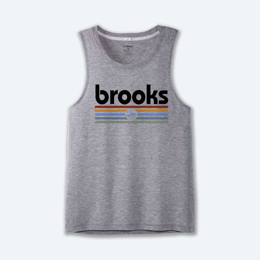 Camiseta Tirantes Brooks Distance Tank 2.0 Hombre Gris/Rayadas | Ecuador-82469