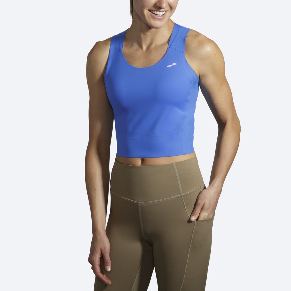 Camiseta Tirantes Brooks Run Within Crop Mujer Azules/Doradas | Ecuador-51260