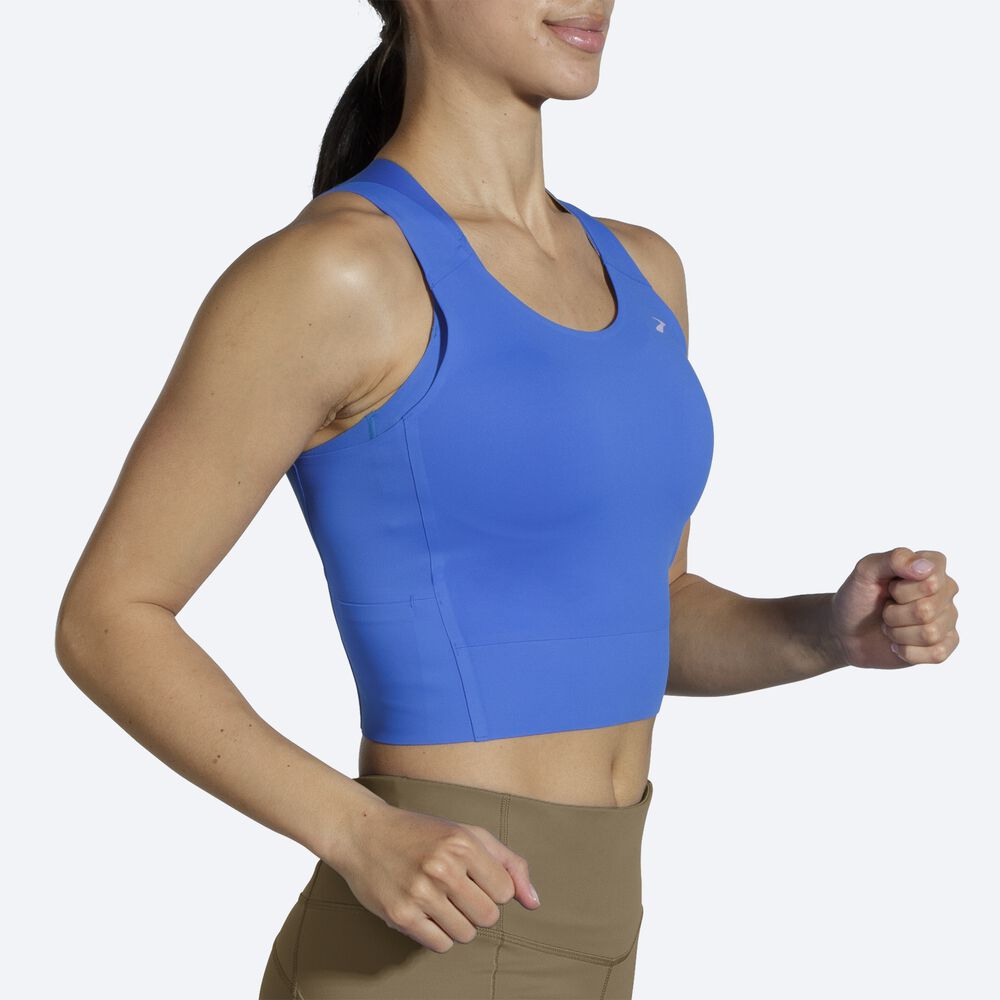 Camiseta Tirantes Brooks Run Within Crop Mujer Azules/Doradas | Ecuador-51260