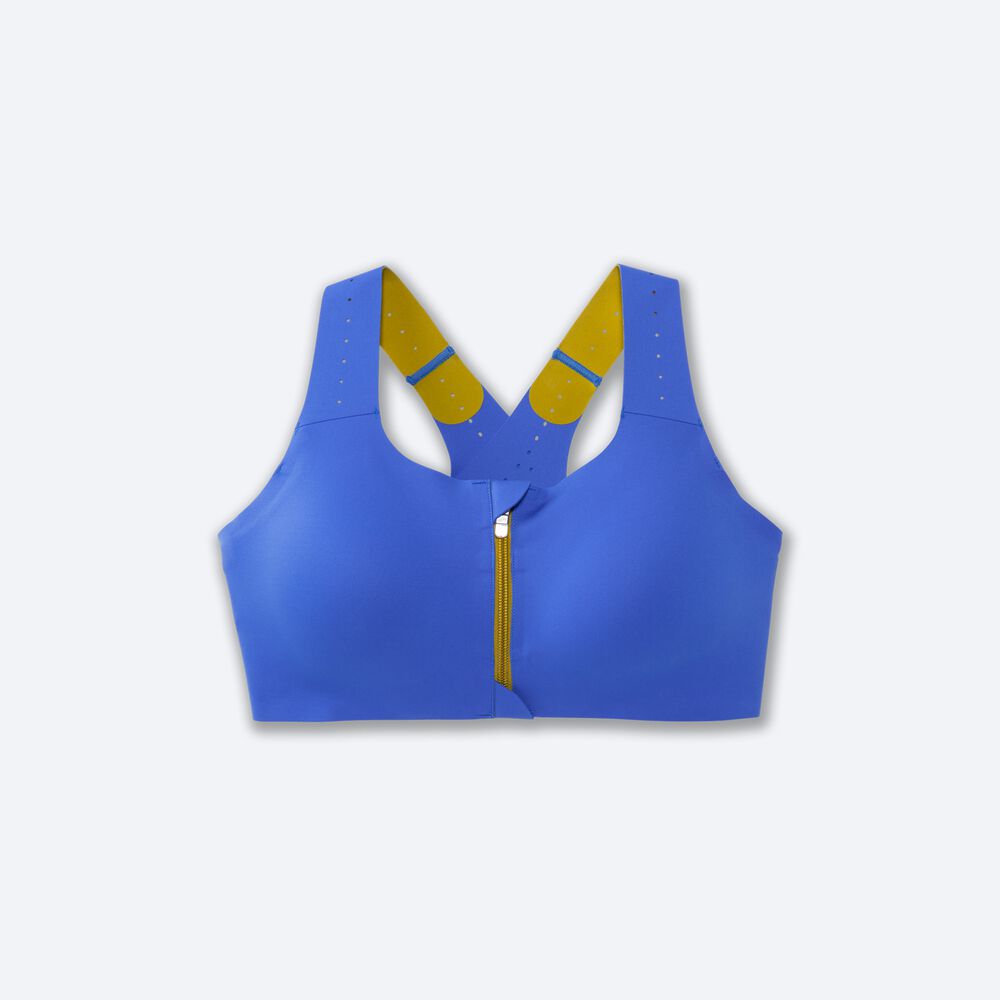 Sujetadores Deportivos Brooks Dare Zip Run Bra 2.0 Mujer Azules/Doradas | Ecuador-10978