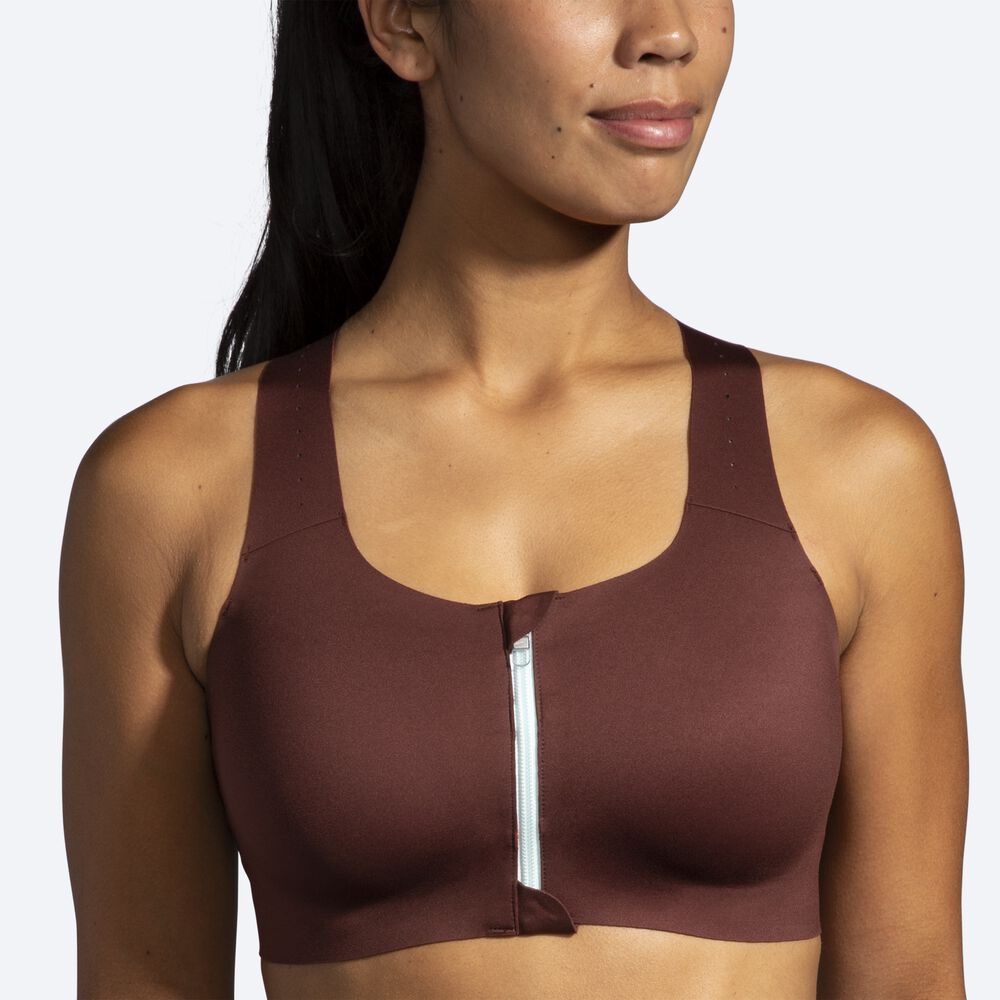 Sujetadores Deportivos Brooks Dare Zip Run Bra 2.0 Mujer Chocolate/Azules/Cobra | Ecuador-26438