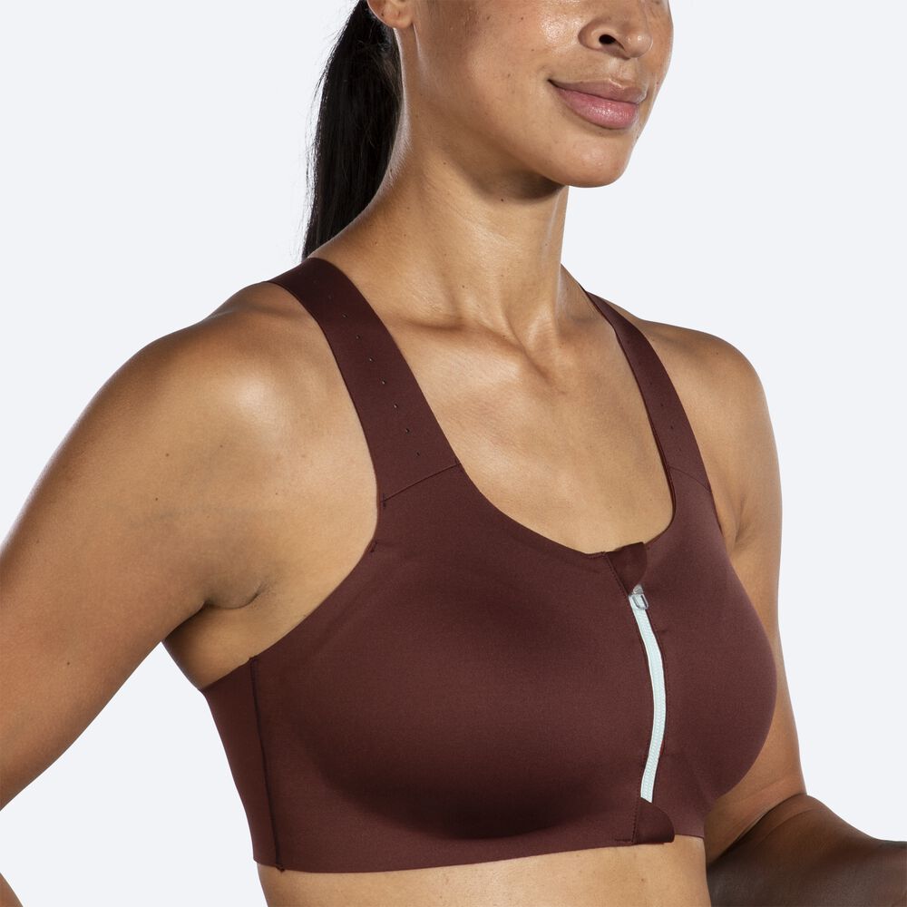 Sujetadores Deportivos Brooks Dare Zip Run Bra 2.0 Mujer Chocolate/Azules/Cobra | Ecuador-26438