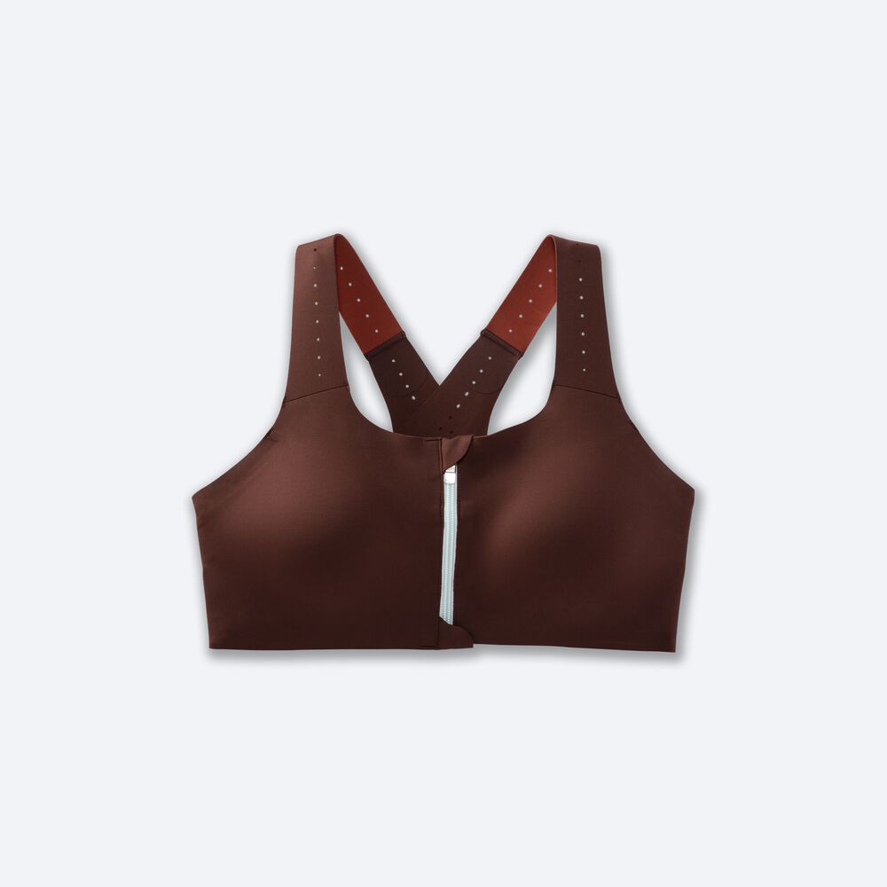 Sujetadores Deportivos Brooks Dare Zip Run Bra 2.0 Mujer Chocolate/Azules/Cobra | Ecuador-26438